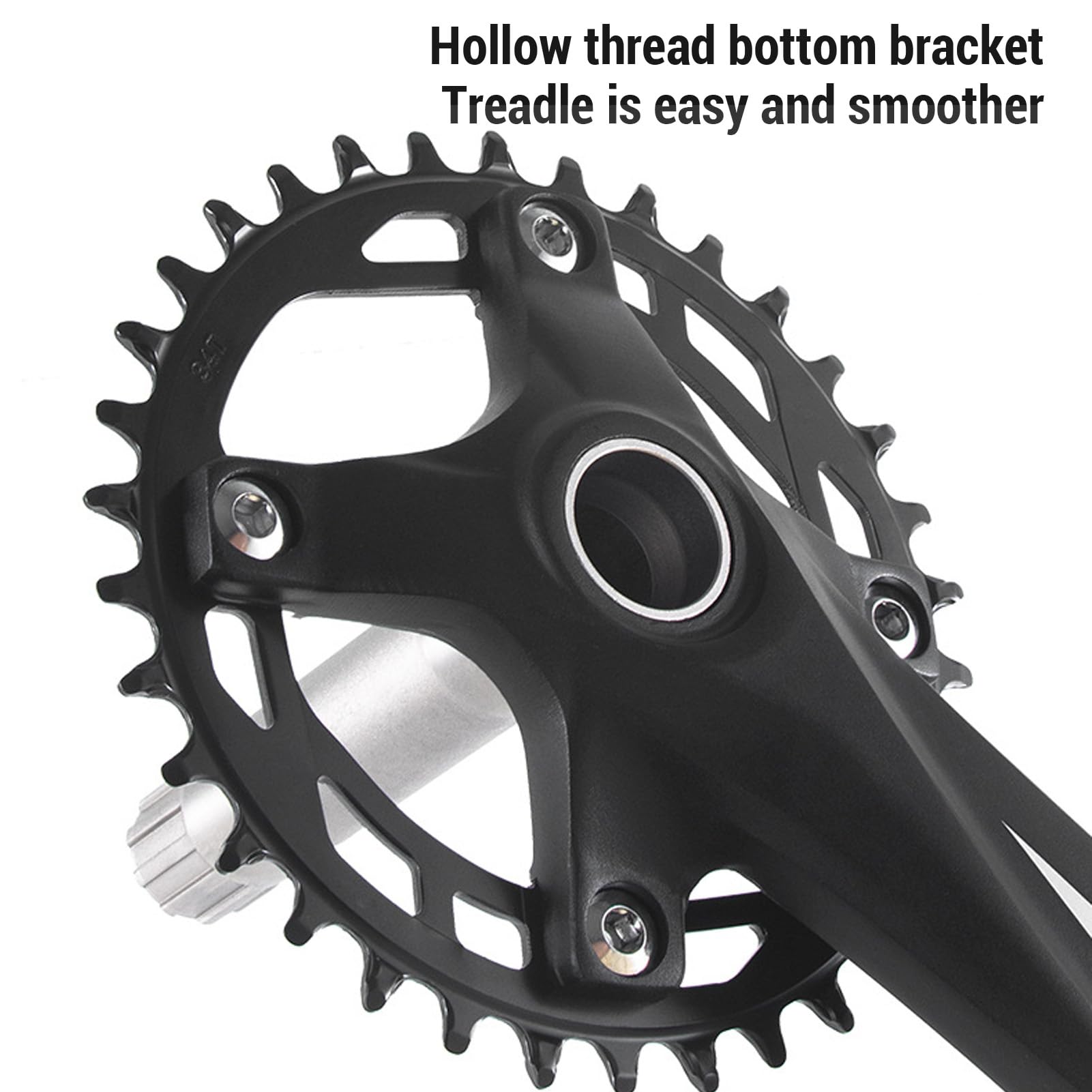 CHICIRIS Mechanizm Korbowy Rowerowy Zestaw Zębatek ze Stopu Aluminium 34T BCD104mm Wydrążone Ramiona Korby Oś 24mm Zęby Zapobiegające Opadaniu dla Dzieci od 8 do 12 Prędkości Ulepszenie Roweru