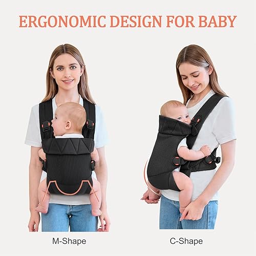 Miniatura 7 de Portabebés para recién nacidos a niños pequeños, acogedor portabebés para recién nacidos, ergonómico con soporte para la cabeza, negro
