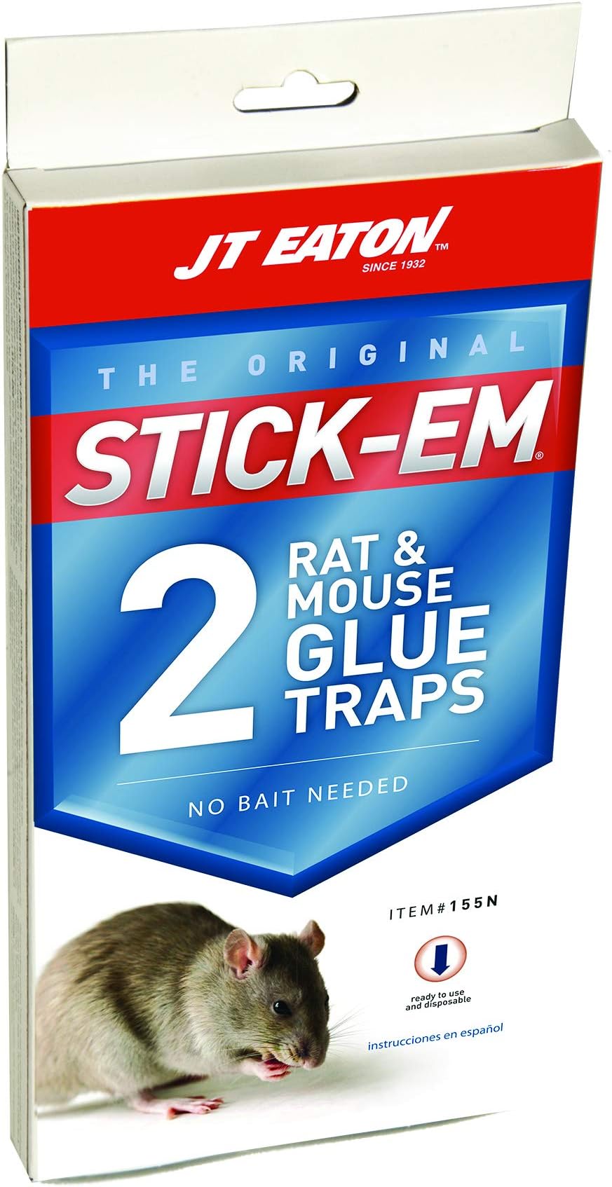 J T Eaton JT 155N Stick-Em Rat and Mouse Size Glue Trap, 2-Pack, Multi, 2