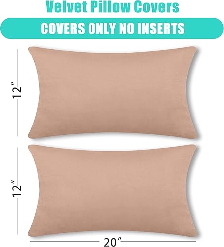 Miniatura 6 de FULDGAENR Juego de 2 fundas de almohada de terciopelo de 12 x 20 pulgadas para sofá, fundas de almohada decorativas beige acogedoras para lumbar de