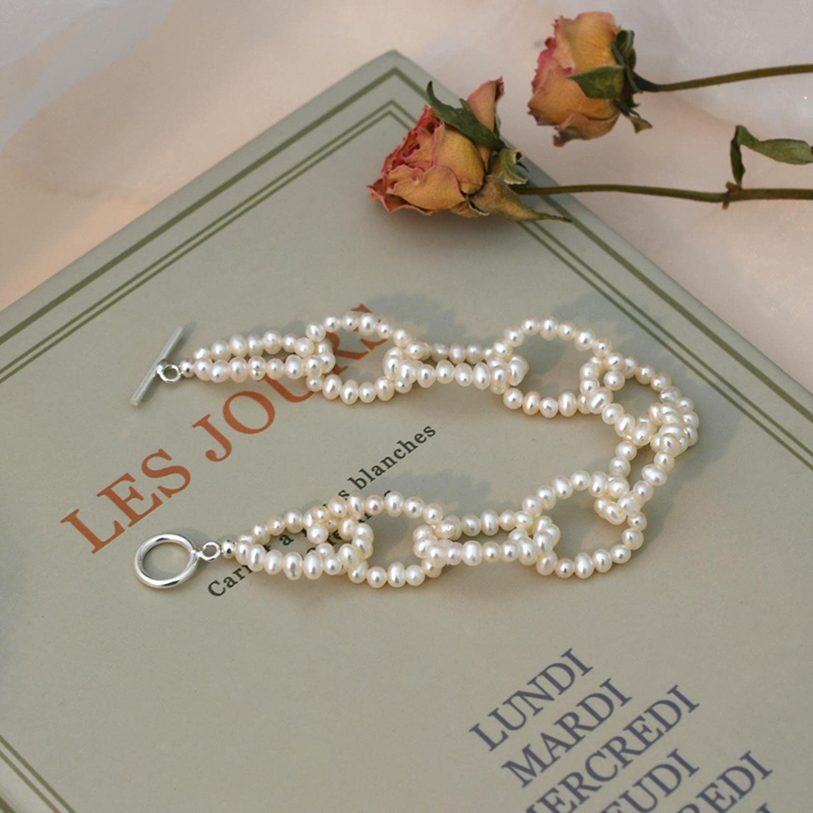 SALAN Collana di Perle d'Acqua Dolce Naturale 925 Gioielli di Moda Braccialetto d'Argento per I Regali delle Donne