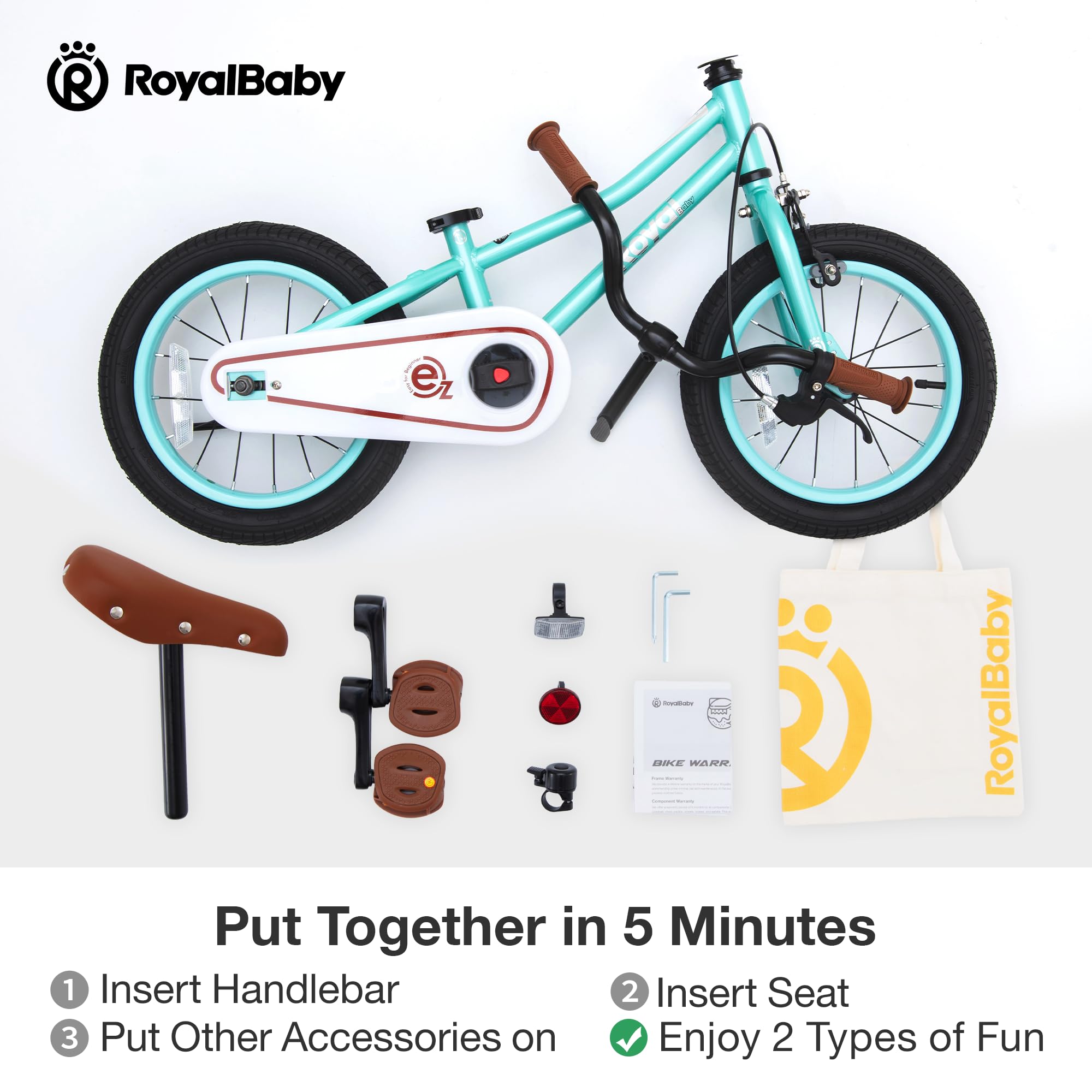 RoyalBaby Kids Bike, Terra EZ Balance to Pedal Convertable Bicycle, 14 16 18 Inch Easy Learn Balancing to Biking Boys Girls Ages 3-9 Years Beginners