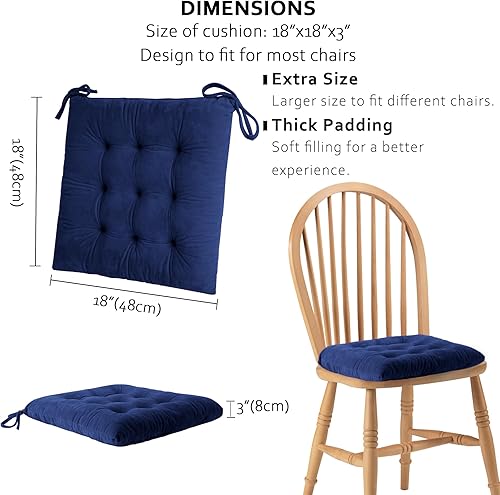 Miniatura 9 de ELFJOY Cojines para sillas de comedor, juego de 8 cojines de asiento grandes para sillas de oficina y cocina, almohadillas de terciopelo suave para