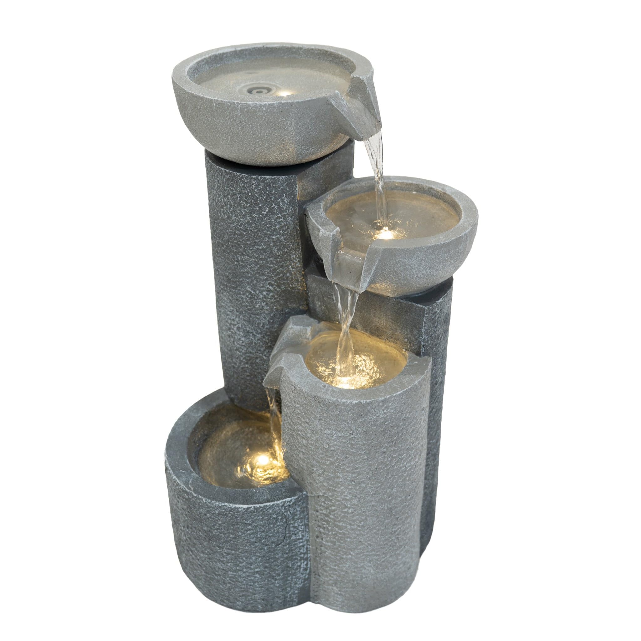 Rackhams White/Grey Tranquil Tiers Cascading Outdoor Garden Water Feature With Led Lighting - Mains Powered