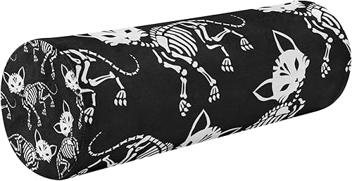 Happy Halloween Skull Cat Outdoor Bolster Pillow Neck Roll Pillow Case Small Round Pillow for Roll Pillow for Neck Support Decorative Cylinder