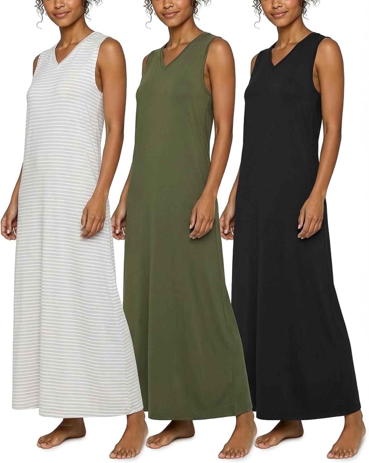 Real Essentials 3 Pack: Women's Soft Tank Nightgown Sleeveless Nightshirt Sleep Dress (Available In Plus Size)