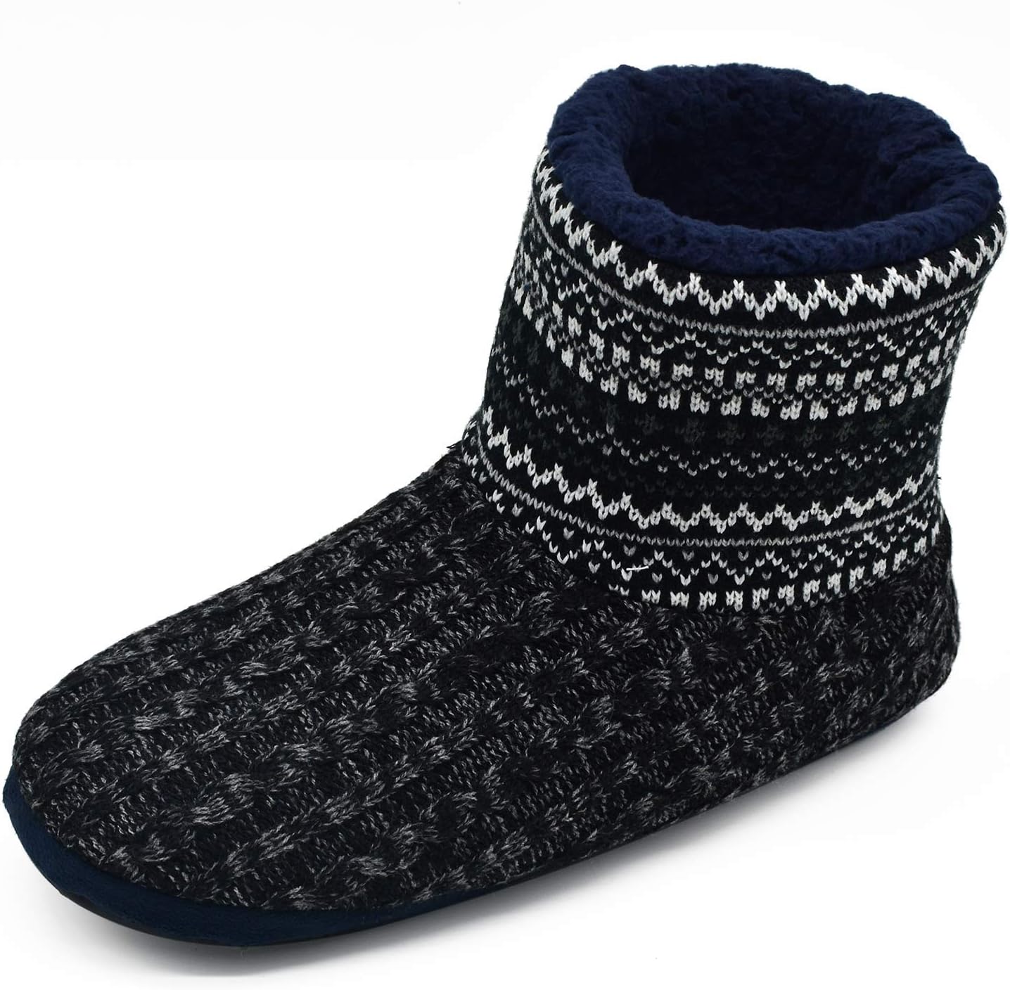 GPOS Knit Rock Wool Warm Men Indoor Pull on Cozy Memory Foam Slipper Boots Soft Rubber Sole - Image 2