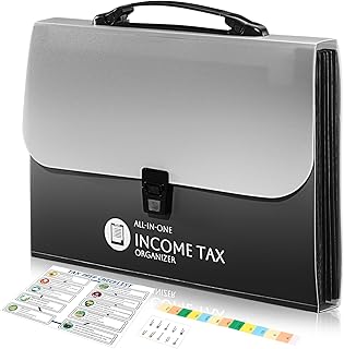1 Set Tax Record Organizer All in One Income Tax Document Organizer 13 Pockets Expanding File Folder Portable Monthly Paper Bill Receipt Holder A4 Letter Size (Black)
