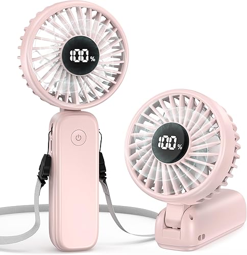 Ventilador de mano portátil, batería recargable de 5000 mAh, refrigeración máxima de 15 horas, 4 velocidades, pantalla LED, diseño plegable,
