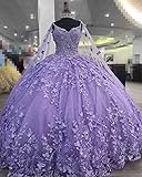 Glitter Tulle Ball Gowns Quinceanera Dresses Lavender Purple with Butterfly V Neck Cap Crystal Sweet 15 16 Party Dress Applique Proofy Mexican Charro Style Damas Teens 18W