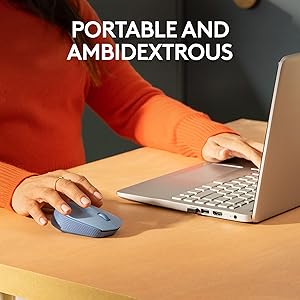 Logitech M170 Wireless Mouse for PC, Mac, Laptop, 2.4 GHz with USB Mini Receiver, Optical Tracking, 12-Months Battery Life, Ambidextrous - Blue Grey