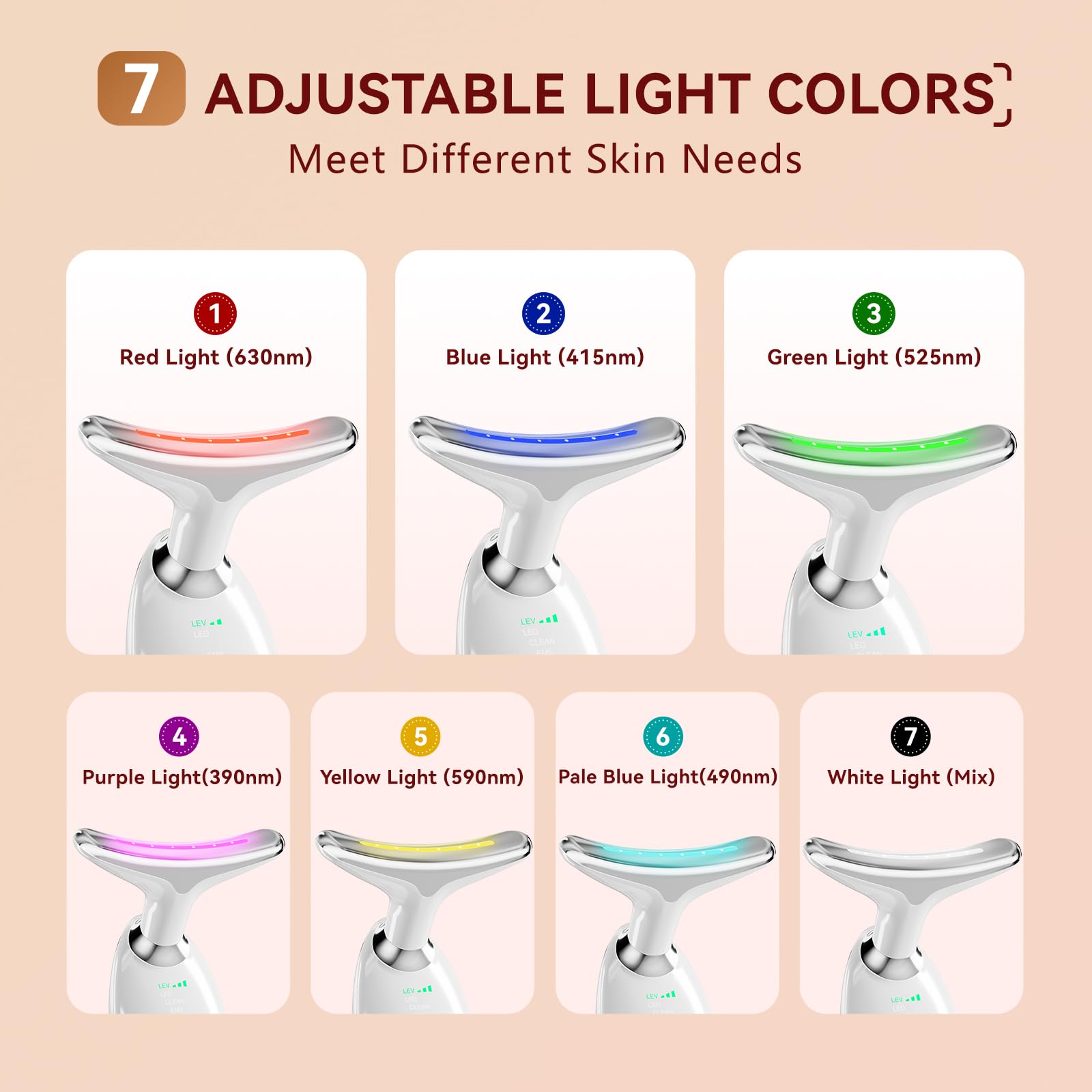 QUELLE Appareil Massage Visage Anti Rides, Masseur Visage Électrique Lifting avec 7 Couleurs LED et EMS, 3 Modes et Chaleur 45°C, Appareil Lifting Visage pour Massage Visage et Cou