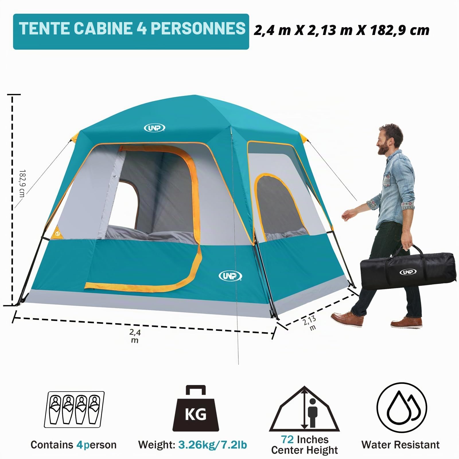 UNP Tente 4-8 Personnes, Facile à Installer, ImperméAble avec Toit Anti-Pluie pour Camping/RandonnéE Et RandonnéE