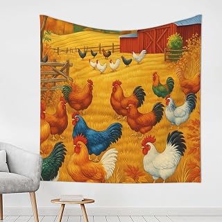 ZEYARUIBO Chicken Farm in Fall Tapestry Wall Hanging Decor for Living Room 59x59 In