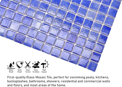 Miniatura 4 de Tenedos Azulejo de mosaico de vidrio reciclado azul real cuadrado de 78 pulgadas patrón para salpicaduras de cocina, azulejos de piscina, pared de