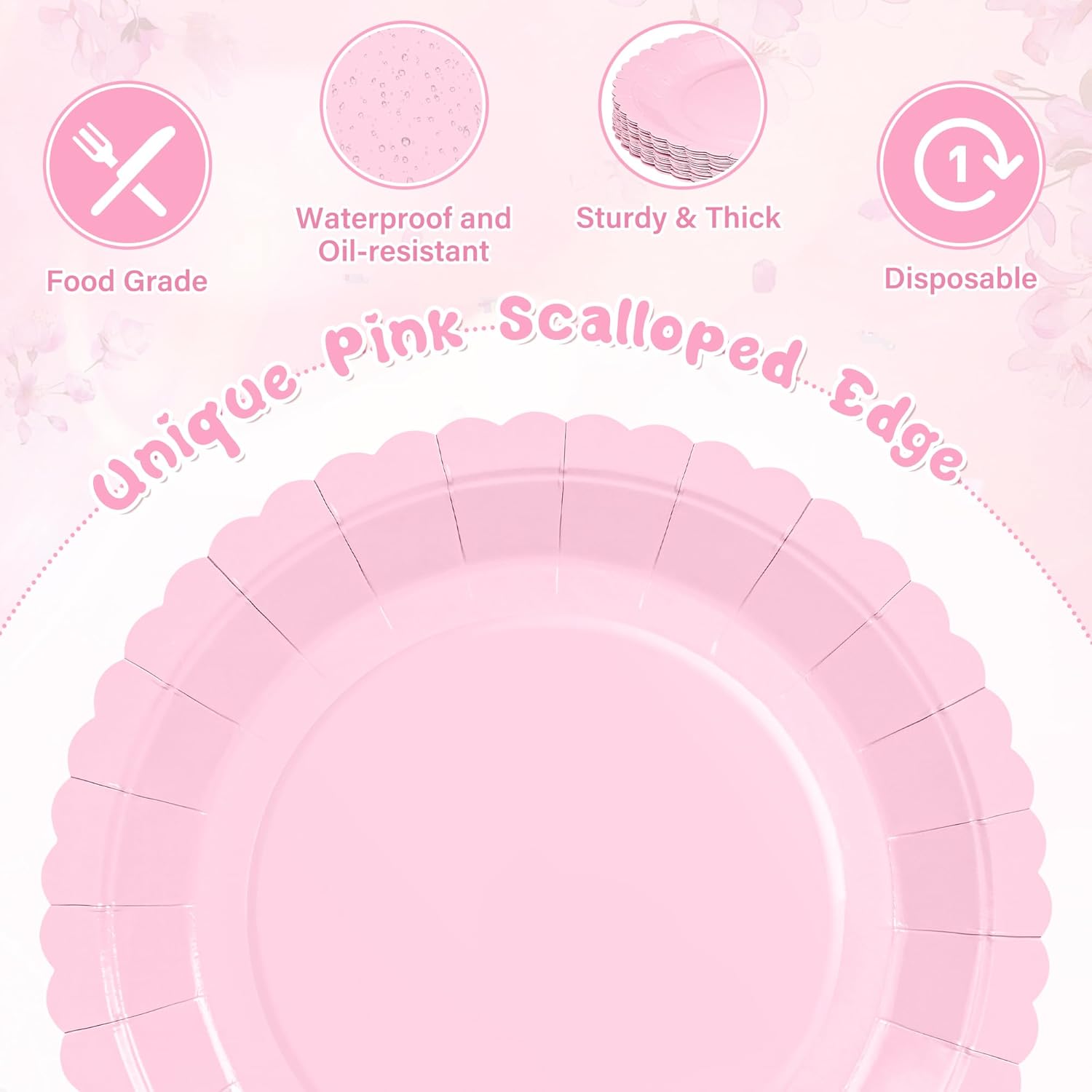 Light Pink Paper Plates, 9 Inch Pink Scalloped Dessert Plates Disposable Baby Shower Dinner Paper Plates Party Supplies for Baby Shower, Wedding, Bridal Shower, Birthday Party - Image 7