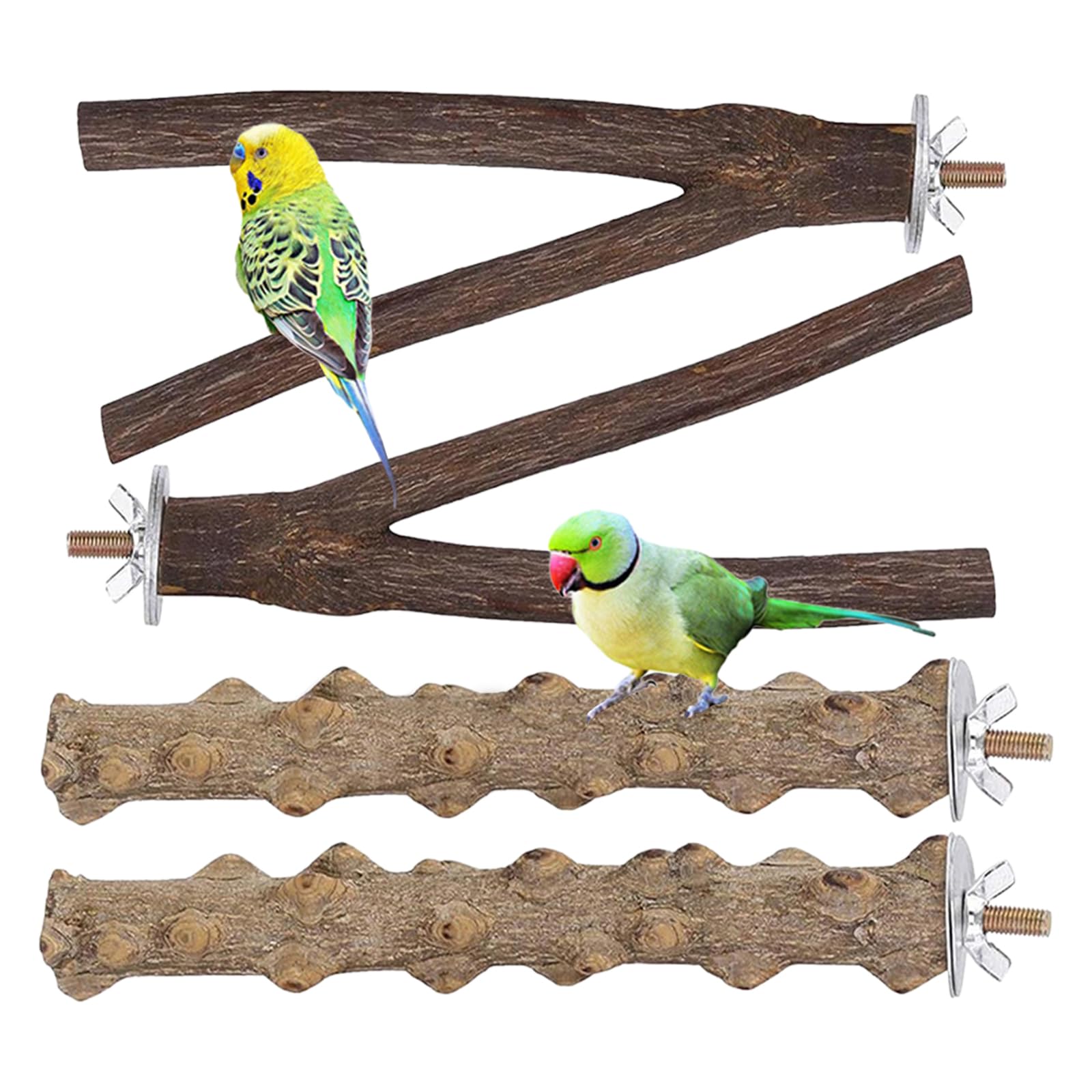 止まり木 鳥 スタンド 4点セット 天然木 インコ とまり木 爪とぎパーチ I型 Y型 鳥 おもちゃ オウム 文鳥 セキセイインコ オカメインコ インコ 噛むおもちゃ 鳥遊び場 ケージ アクセサリー 取り付け簡単