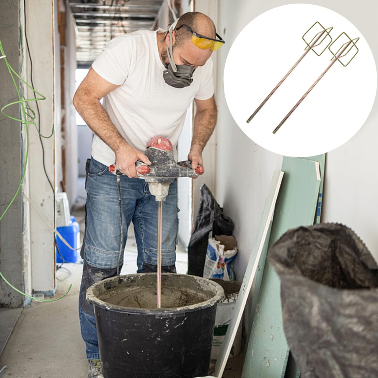 Angoily Lot de 2 tiges de mélange en alliage robuste pour béton, peinture, ciment, mastic, revêtement – Doré, ne rouille pas facilement, longue durée de vie