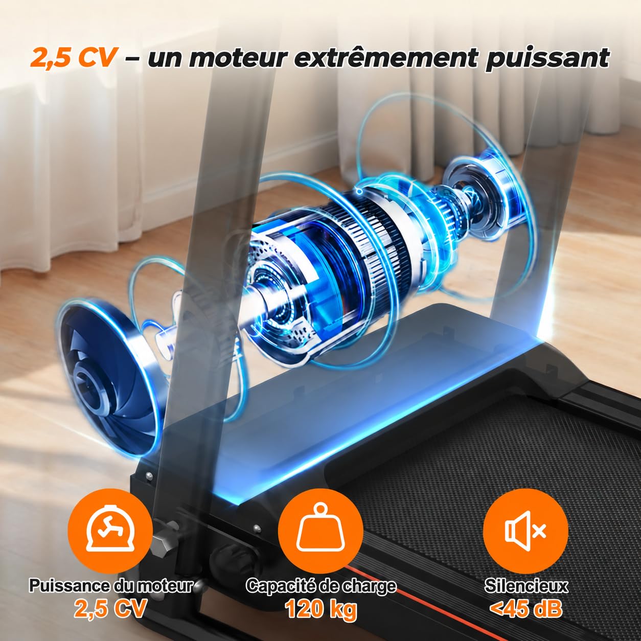 Tapis de Marche Senior, Longues Barres de Maintien, Grand écran LED, 135 kg