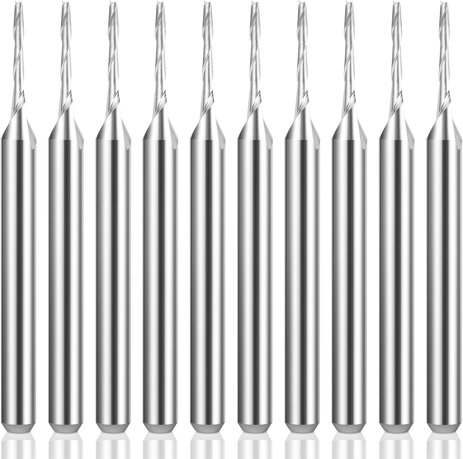 HQMaster CNC Router Bits 1/8" Shank CNC Bit End Mill Flat Nose Carbide Endmill Two Flute Spiral Upcut Milling Cutter Tool Set for Wood PVC MDF Hardwood 10Pcs (1.0mm)