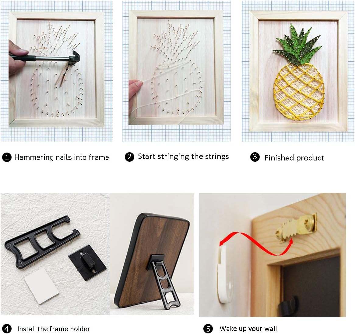 YOUFU DIY String Art craft Kit for Adults,Teens,Beginner,kids.Include All Necessary Accessories and Frame,Adults Crafts Kit,Home Wall Decorations Unique Gift(Pineapple) image 4