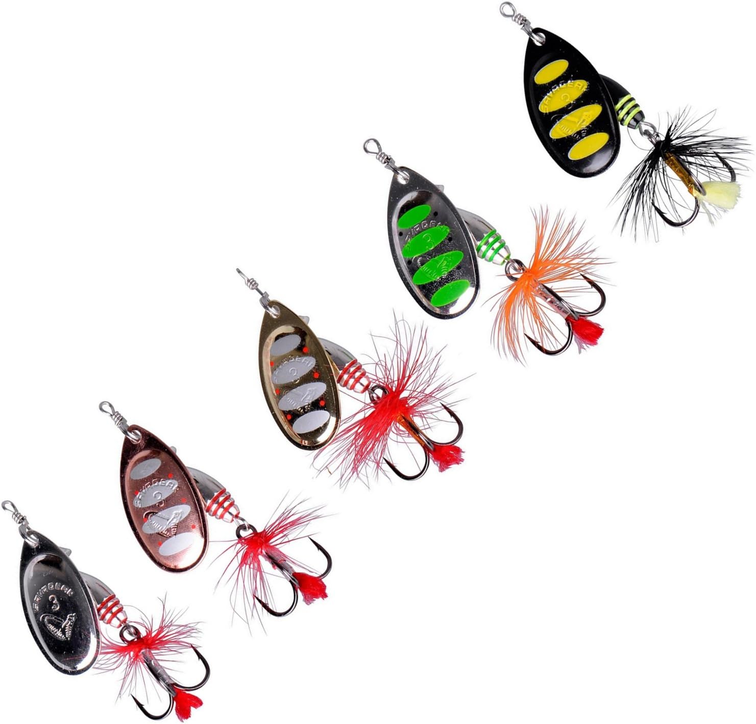 Fishing Spinners Set of 5, Best selections from Savage Gear - Best Lures for Bass, Trout, Salmon, Crappie and Musky Fishing (#2, MS/CS/GS/GH/BB)
