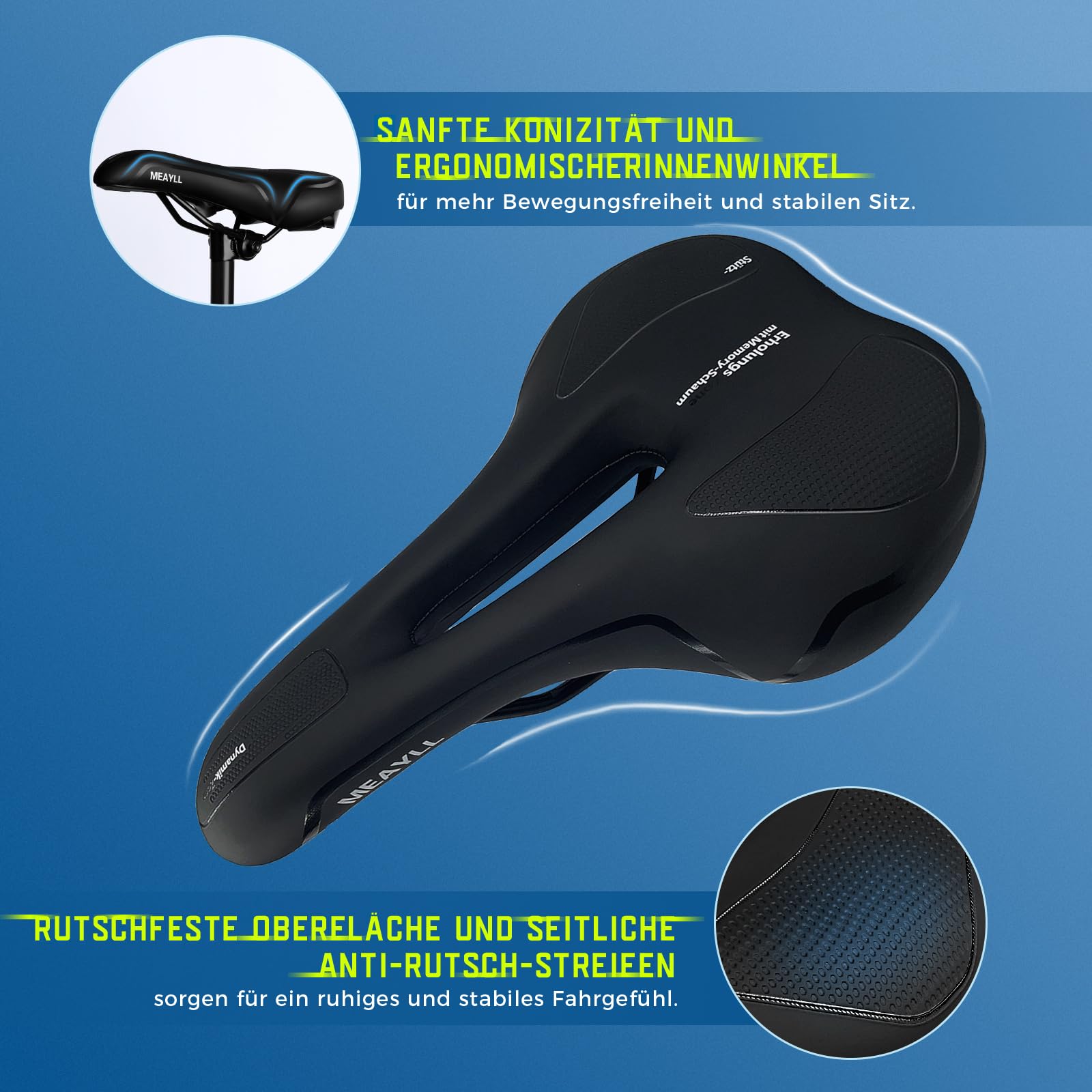 Fahrradsattel Herren & Damen Bequem Weich – 2026 Ergonomischer Fahrrad Sattel mit Optimierter Druckverteilung und Memory Foam, Sportlicher Sattel für MTB, Rennrad und Intensive Radfahrten