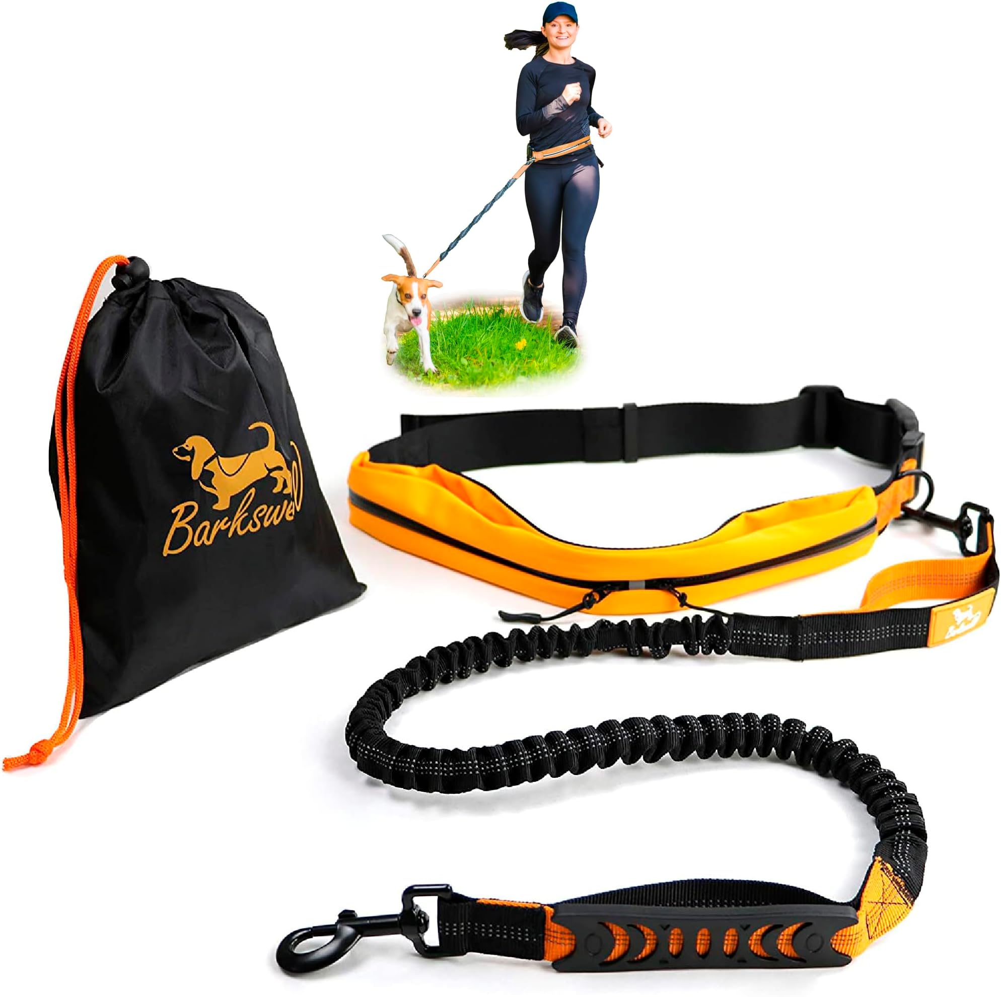 Hands Free Dog Lead — Bungee Running Lead with Adjustable Waist Belt & 2 Zipped Pockets — Canicross, Jogging, Hiking & Walking Lead for Medium and Large Breeds up to 60kg