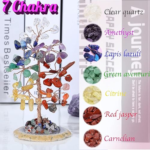 Miniatura 4 de Árbol de la vida de cristal curativo de 7 chakras, base de rodajas de ágata con piedras preciosas naturales, alambre de cobre, árboles de dinero