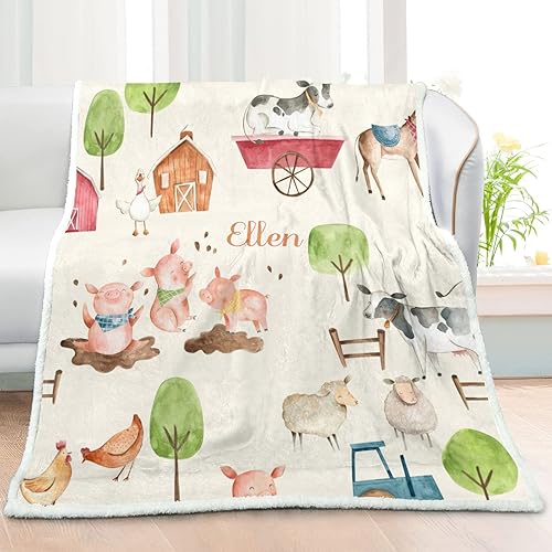 Miniatura 2 de Funny Farm Animals Personalized Sherpa Baby Blankets for Boys Girls,Soft Newborn Naps Custom Name Blanket for Shower Gift 30x40 in