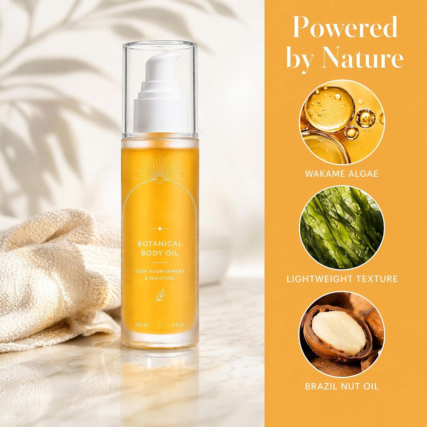 2026 New Botanical Body Oil, Wakame Algae, Brazil Nut & Passionflower Seed Oils – Lightweight Firming Massage Oil, Helps Reduce Appearance of Cellulite, Non-Greasy Hydrating Body Oil(2 Bottles)