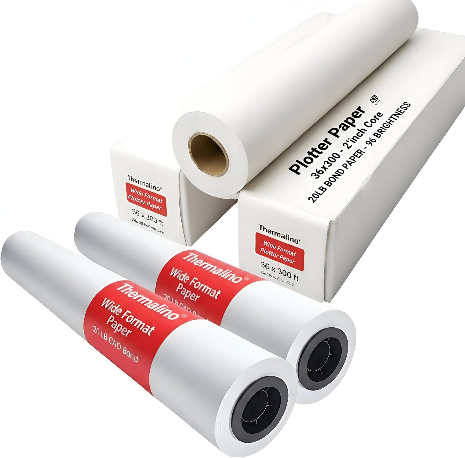 (12 Rolls) 24' inch x 150 ft Wide Format Paper – 2" Core CAD Bond Rolls, 92 Bright, 20lb – Plotter Paper Rolls for Epson Printer, Inkjet Printer Paper, Premium Large Format