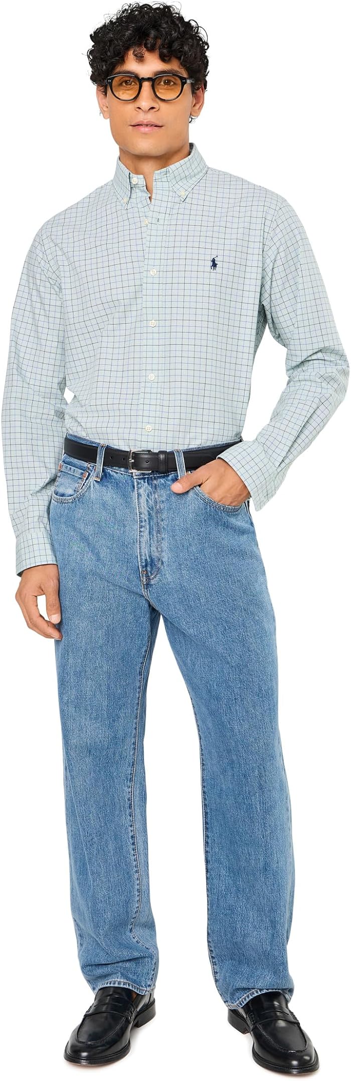 Мужская рубашка Polo Ralph Lauren Classic Fit Checkered Stretch Poplin, цвет: Зелёный — фото 3