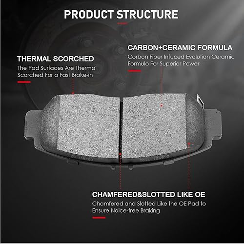 Miniatura 2 de cciyu 8 pastillas de freno de cerámica delanteras y traseras 2004-2008 para Acura TSX, 2003-2007 para Honda Accord