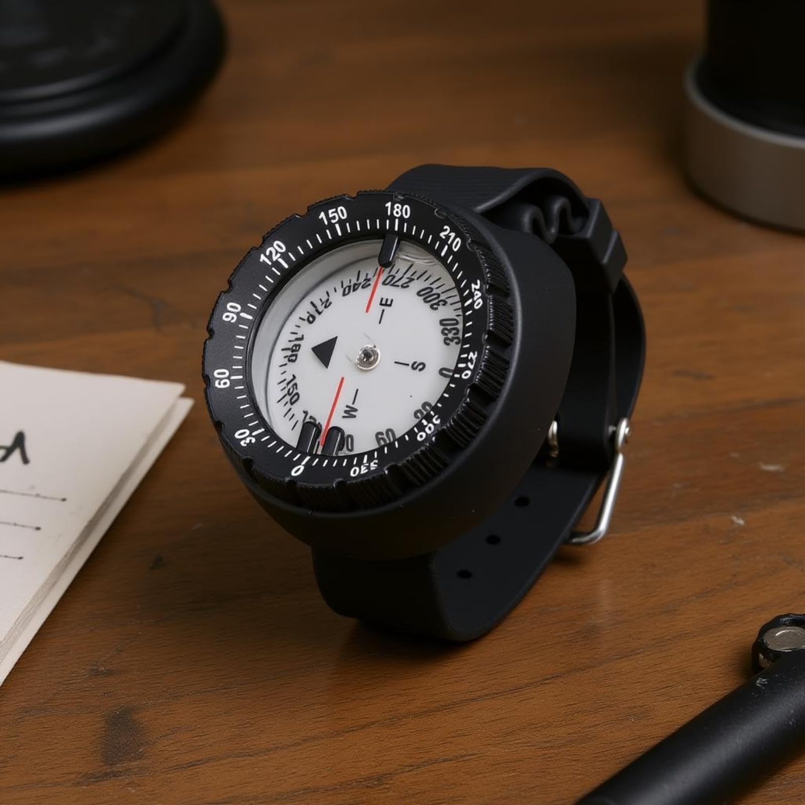 LOVIVER Brújula de Buceo Reloj Brújula Instrumento de Navegación Bisel Moleteado Esfera Redonda Correa Ajustable Hebilla Metálica Material Adecuado para Buceo y Actividades Acuáticas