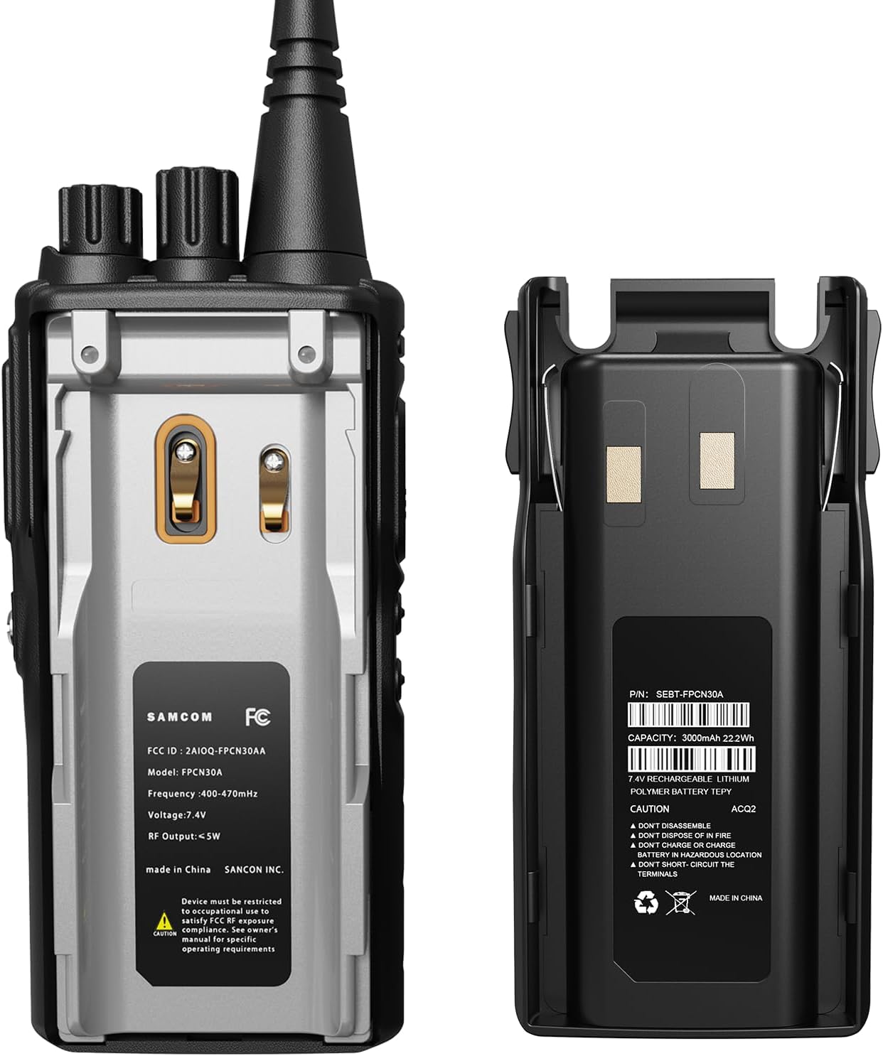 SAMCOM Upgrade 3000mAh Two-Way Radio Rechargeable Replacement Backup Battery Pack for FPCN30A Walkie Talkies