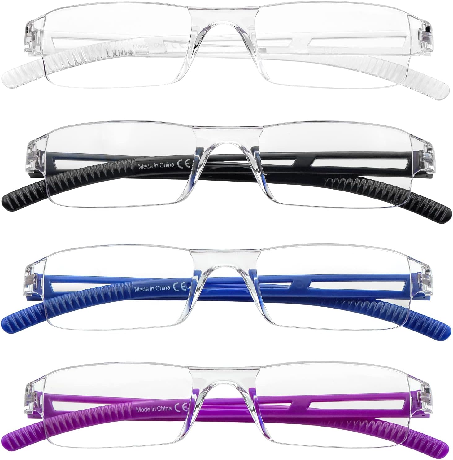 4 Pack Rimless Reading Glasses Blue Light Blocking,Clear Lens Quality Computer Readers for Men and Women (4 Mix, 1.00)