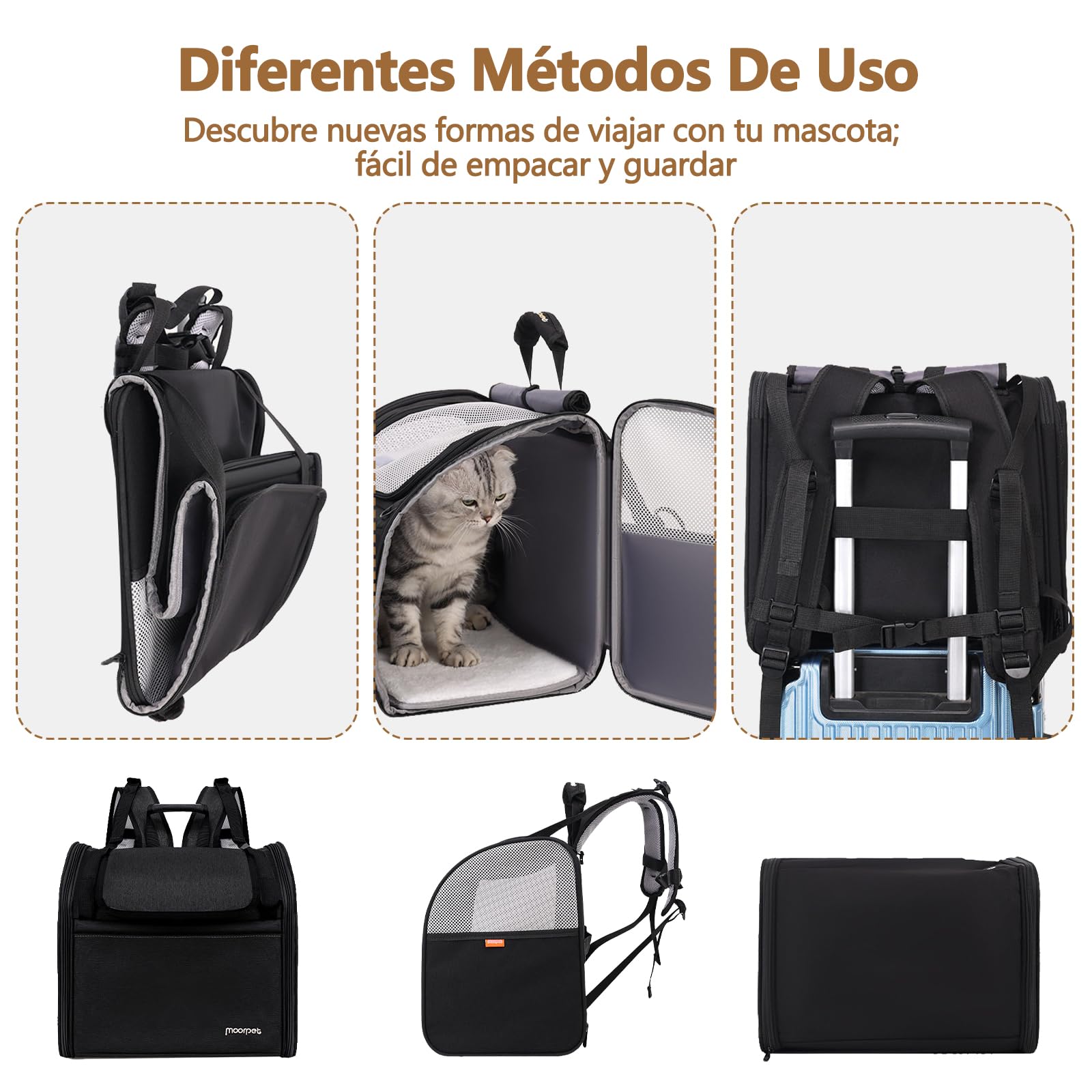 Galatée Mochila para Mascotas, Fabricada En Tela Oxford Transpirable, Espaciosa, Ligera y Plegable, con Estructura De Alambre De Acero para Mayor Soporte y para Evitar Que Se Colapse (Gris)