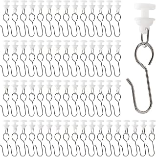 Curtain Hooks and Gliders Set, 100Pcs Stainless Steel S Shaped Small Curtain Hooks and 100Pcs White Curtain Track Rollers Pulleys for Window Curtain Track