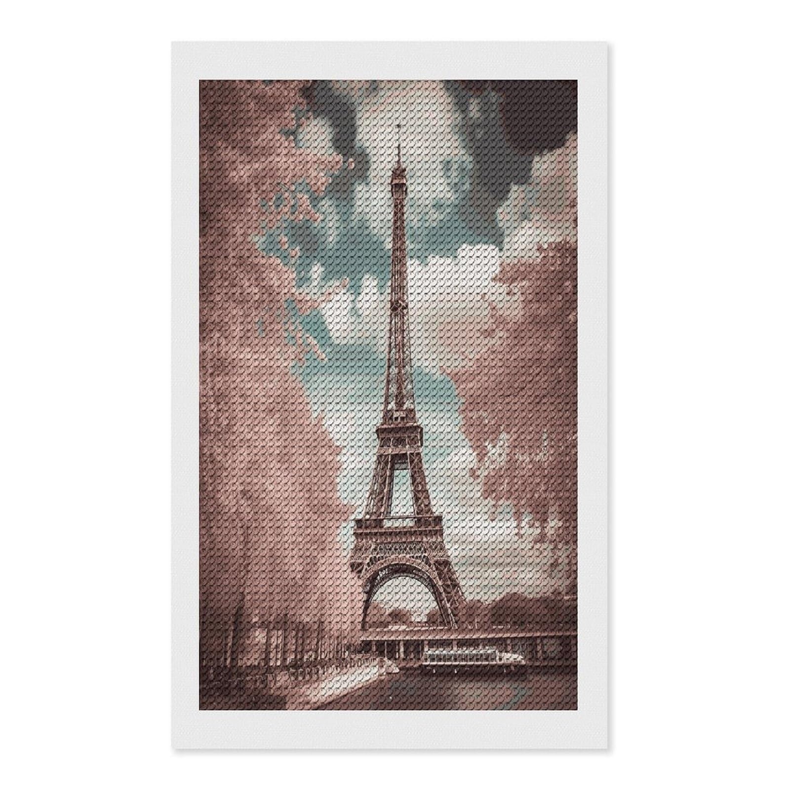 Vintage Style Eiffel Tower Paris Diamond Art Kits for Adults Diamond Painting Kits for Beginners DIY Diamond Art Kits Round Full Drill Diamond Dot Gem Painting for Home Wall Decor Gift 12"x20"
