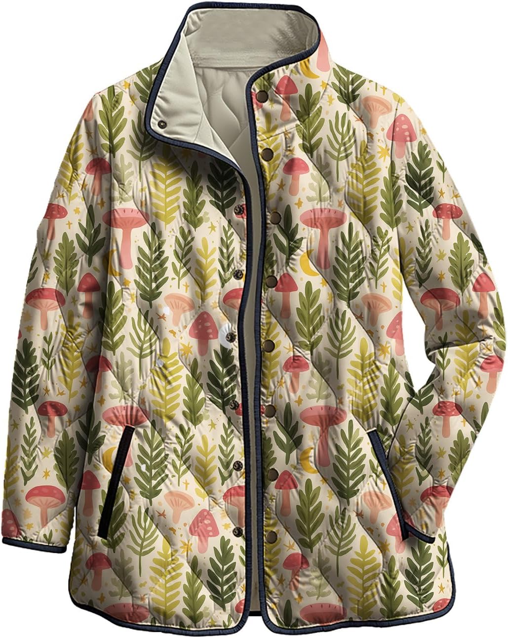 DMOYALA Quilted Jackets for Women Lightweight Puffer Jacket Trendy Floral Print Fall Winter Coat Outerwear with Pockets