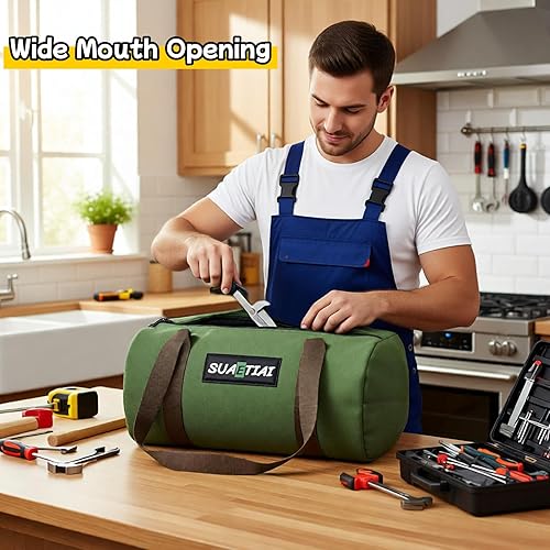 Miniatura 2 de Bolsas de herramientas pequeñas de 12 pulgadas para hombres, bolsa de almacenamiento de herramientas con cremallera de boca ancha, bolsa de