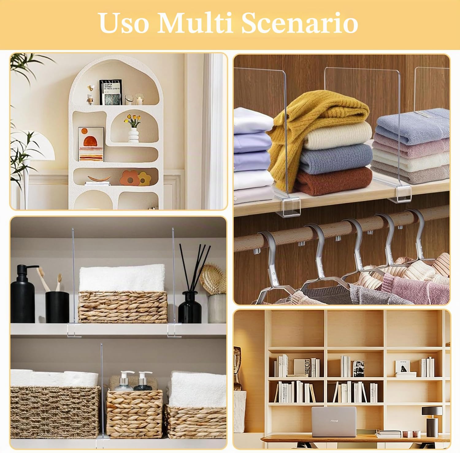 8 Separatori per Scaffali in Acrilico Trasparente, 30 x 20 cm Divisori Multifunzionali, Organizer Separatore Armadio Multiuso, Acrilico Trasparente per Camera da Letto, Uffici e Molto Altro