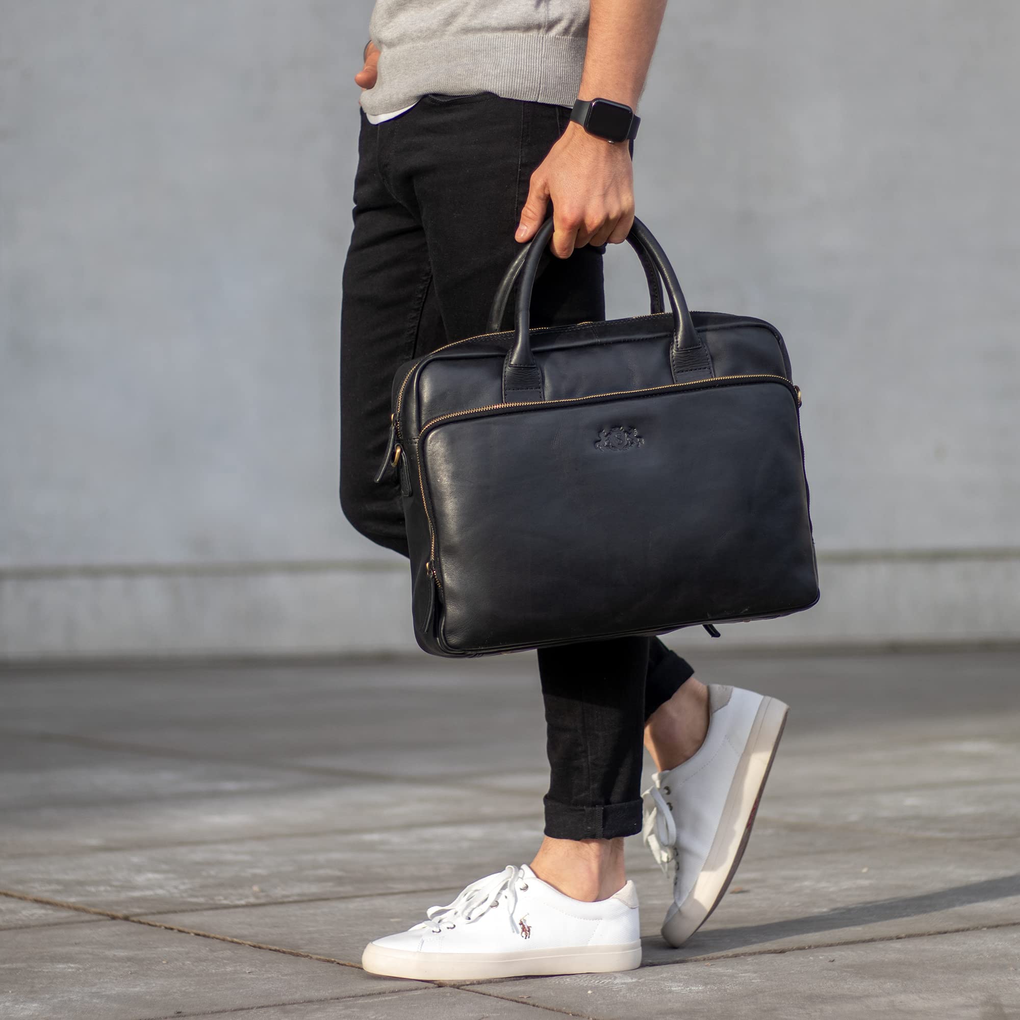 Sid & Vain Ryan Large XL Laptop Briefcase per Laptopi da 15 Pollici PortaDocumentazione per Università Scuola Ufficio Lavoro uomini donne Pelle - Dettaglio