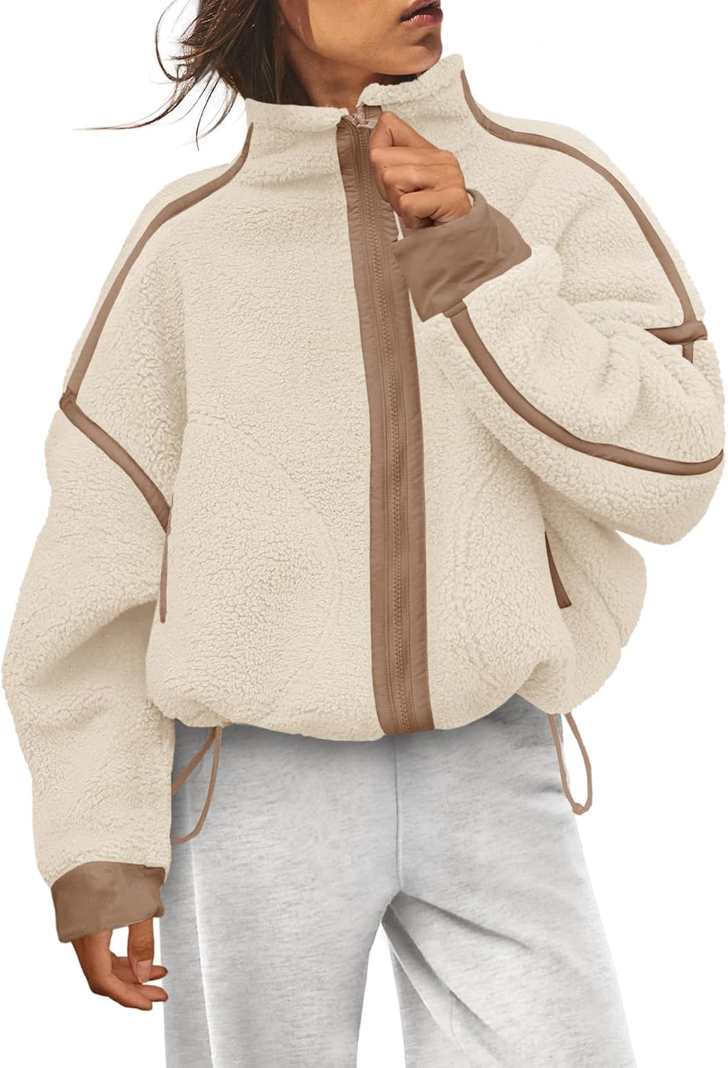 Women Fleece Jacket Zip Up Fuzzy Sherpa Jackets Long Sleeve Winter Outerwear Casual Daily Chilly Outings with Pockets