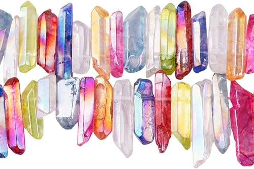 Miniatura 2 de TUMBEELLUWA 2 cuentas sueltas de cuarzo para hacer joyas, cuentas de cuarzo pulido o crudo con revestimiento de titanio de 15 pulgadas perforadas en