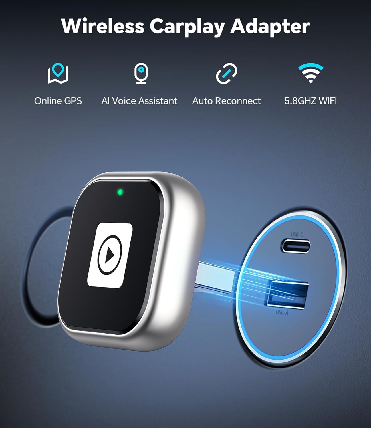 ENOMIR Wireless Carplay Adapter for iPhone, Android Auto Wireless Adapter Fast Stable Auto-Connect, Mini USB Design Plug & Play Most Car Models & iOS Systems - Image 2