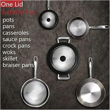 Skillets Multifunctional Adaptable Lids 16-22-28-32cm Silicone Glass Covers Pans Stove Round Protector Caps Kitchen Accessories(Black 20-22-24cm)