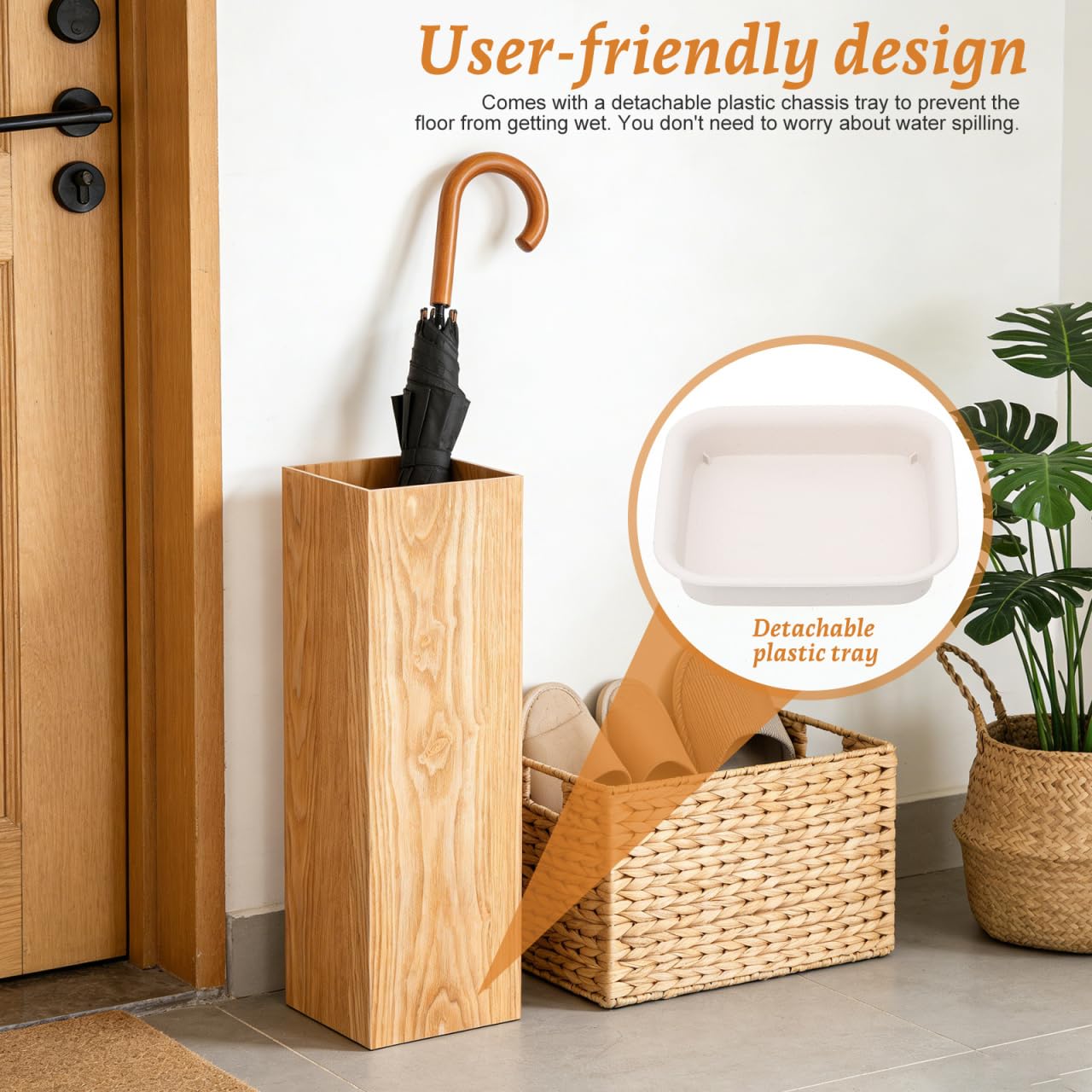 DOITOOL Porte-Parapluie en Bois Style Seau 19.70 x 6.30 x 6.30 Pouces Support Décoratif