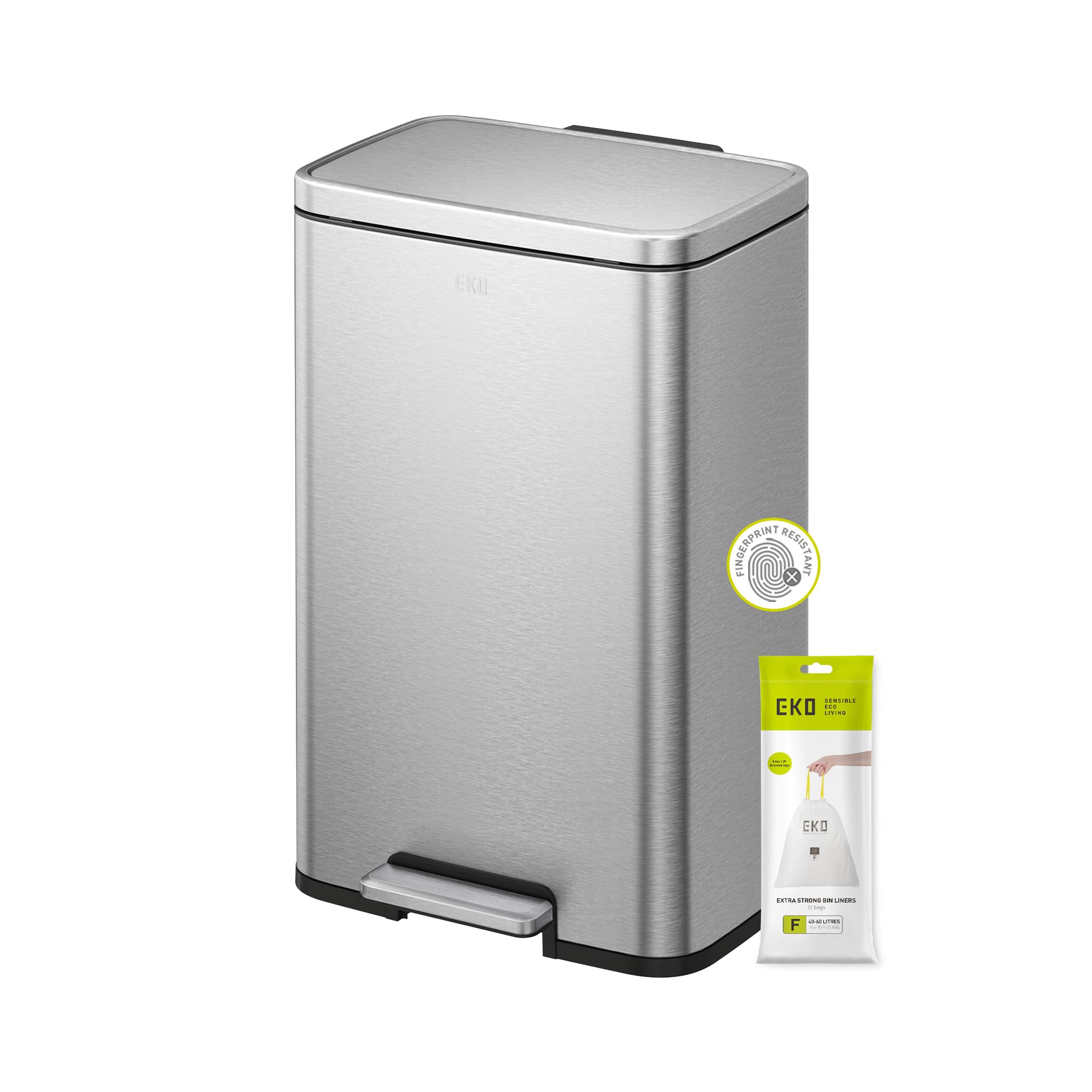 Madison 50L Kitchen Pedal Bin, Soft Close & Stay-Open Lid, Removable Inner Bucket, Fingerprint-Resistant Matt Stainless Steel Rubbish Bin for Kitchen, Household Use, Office